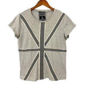 L.A.M.B. Women's Short Sleeve Tee in Light Gray with Dark Gray Flag Graphic